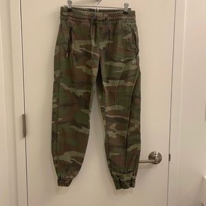 Distressed camo drawstring pants